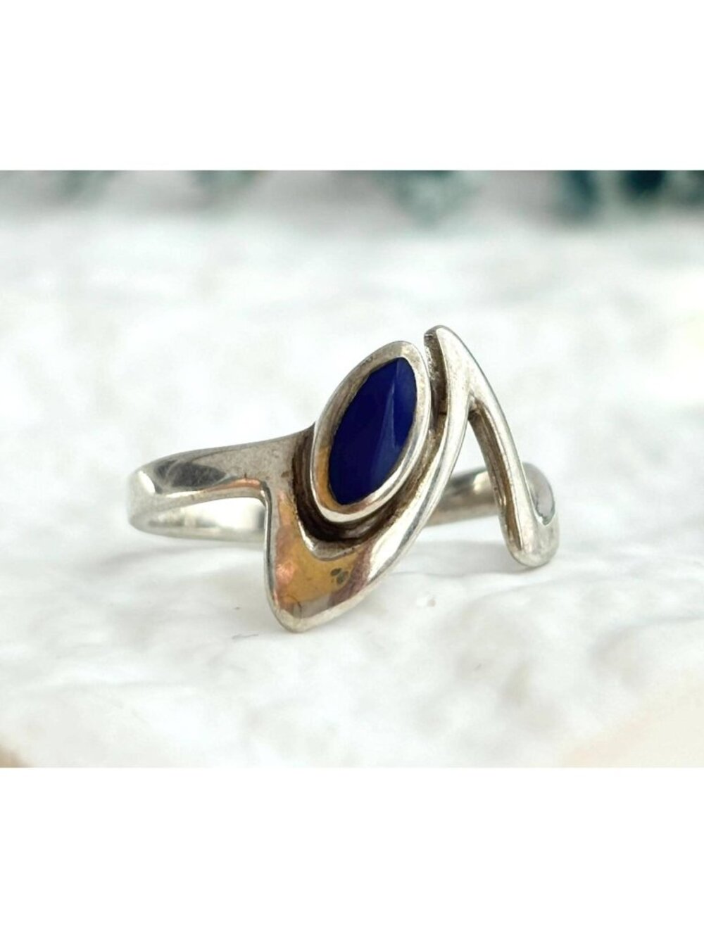 Lapis Lazuli Modernist Zig Zag Sterling Silver 925 Vintage Ring - sz 7.5